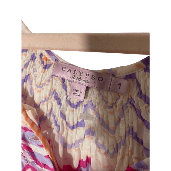 Calypso St. Barth Multicolour Printed Silk Cover Up Front Pearl Button Tunic - Picture 4 of 7